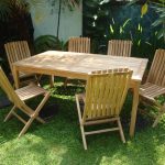 Cannes 71" Rectangular Teak Dining Table W/ 6 Java Teak Folding Chairs