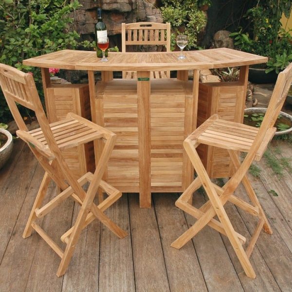 Grand Cayman Folding Teak Bar Table W/3 Mallorca Folding Teak Bar Chairs