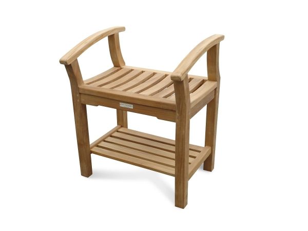 24" WindsorTeak Backless Bench w Arms & Shelf