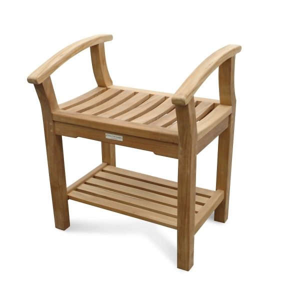 24" WindsorTeak Backless Bench w Arms & Shelf