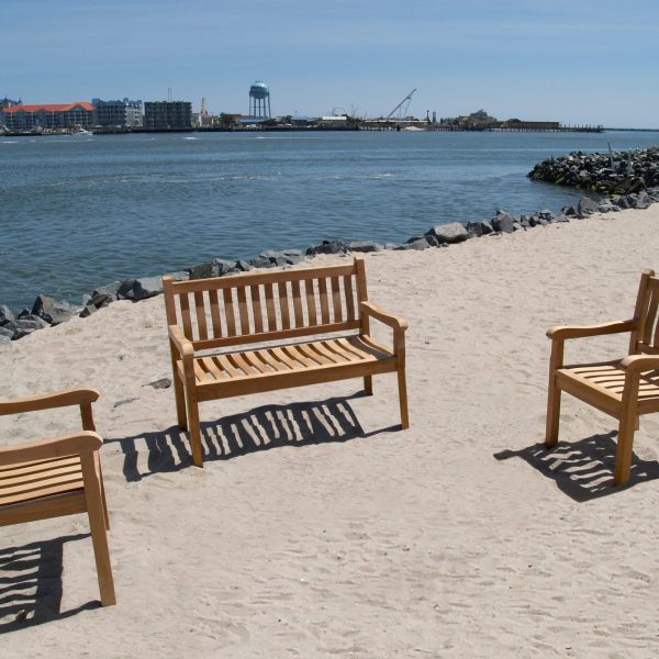 3 Pc Windsor Teak Collection, 48" 2 Seater Bench, W/2 Armchairs