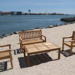Windsor Teak 4 Pc Collection, One 48" 2 Seater Bench, W/2 Armchairs, & One Cape Cod 47" Coffee Table
