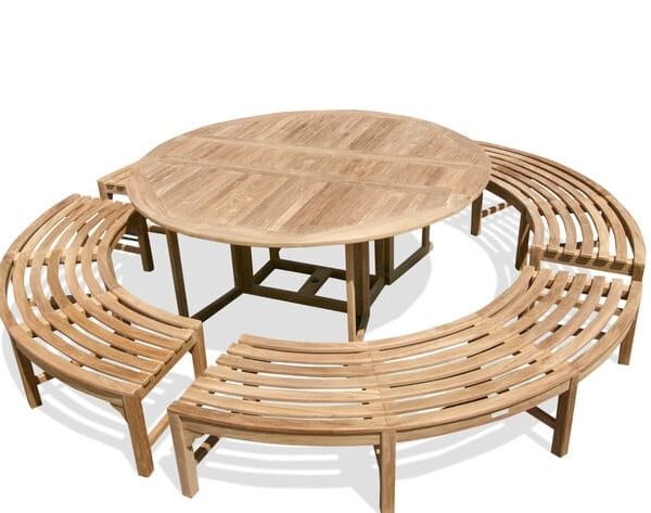 Barcelone 6 Foot Round Drop Leaf Folding Table W/4 Curved Benches