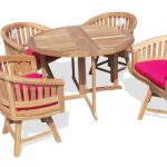 Barcelone 47" Round Drop Leaf Teak Table W/4 Kensington Teak Swivel Arm Chairs