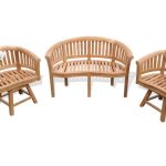 Kensington Teak 3 Pc Set, Curved 2 Seater Bench And 2 Swivel Armchairs