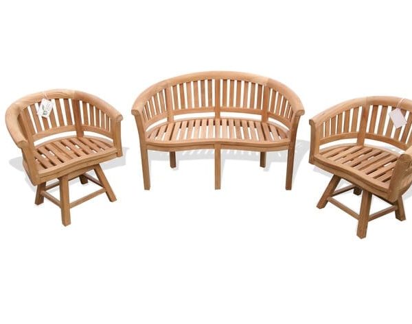Kensington Teak 3 Pc Set, Curved 2 Seater Bench And 2 Swivel Armchairs