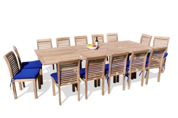 Buckingham Dining Height Extra WIDE 118" x 51" Double Leaf Rectangular Extension Table w 14 Stacking Armless Chairs