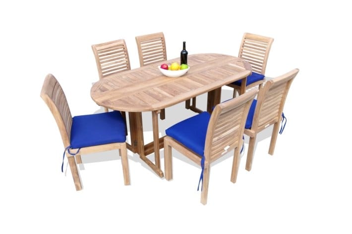 Barcelona 72" x 35" (6 Foot ) Oval Drop Leaf Folding Table W/6 Casa Blanca Stacking Armless Chairs