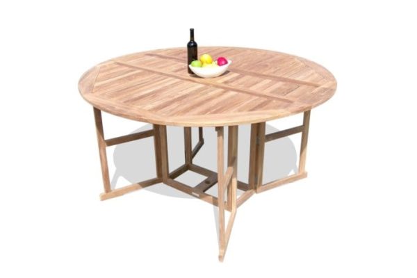 The 72" Bimini Round Drop Leaf Folding Teak Counter Table