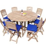 Bimini 72" Round Counter (6 Foot ) Drop Leaf Folding Table W/8 St. Barts Folding Armless Chairs