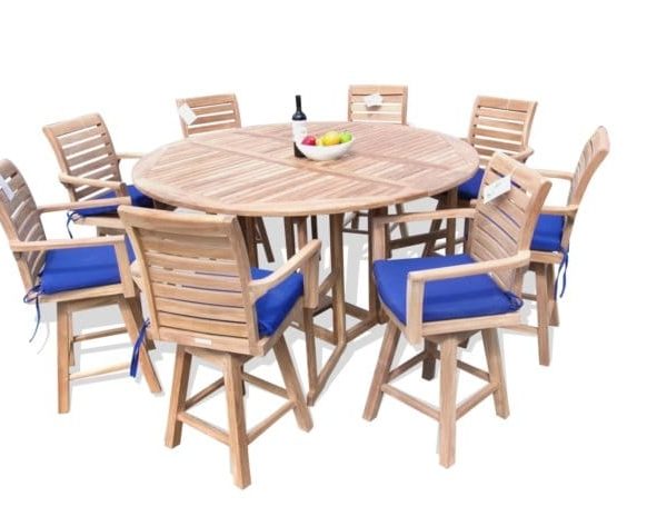 Bimini 72" Round Counter (6 Foot ) Drop Leaf Folding Table W/8 St. Moritz Swivel Arm Chairs