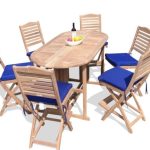 Bimini 72" x 35" Counter (6 Foot ) Oval Drop Leaf Folding Table W/6 St. Barts Folding Armless Chairs