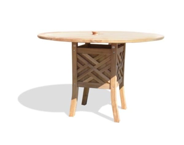 Grade A Teak Dining Chippendale 44" Round Pedestal Table (Exclusive) W/4 Chippendale Armless Stacking Chairs