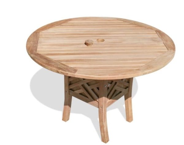 Grade A Teak Dining Chippendale 44" Round Pedestal Table (Exclusive) W/4 Chippendale Armless Stacking Chairs