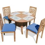 Grade A Teak Dining Chippendale 44" Round Pedestal Table (Exclusive) W/4 Chippendale Armless Stacking Chairs