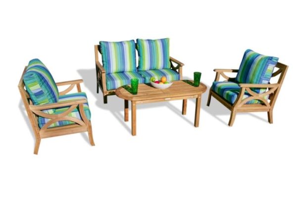 Grade A Teak Hampton Deep Seating 4 Pc Loveseat Set with Sunbrella Cushions - 40 Colors