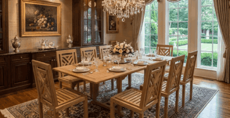 windsor teak home dining table and chairs